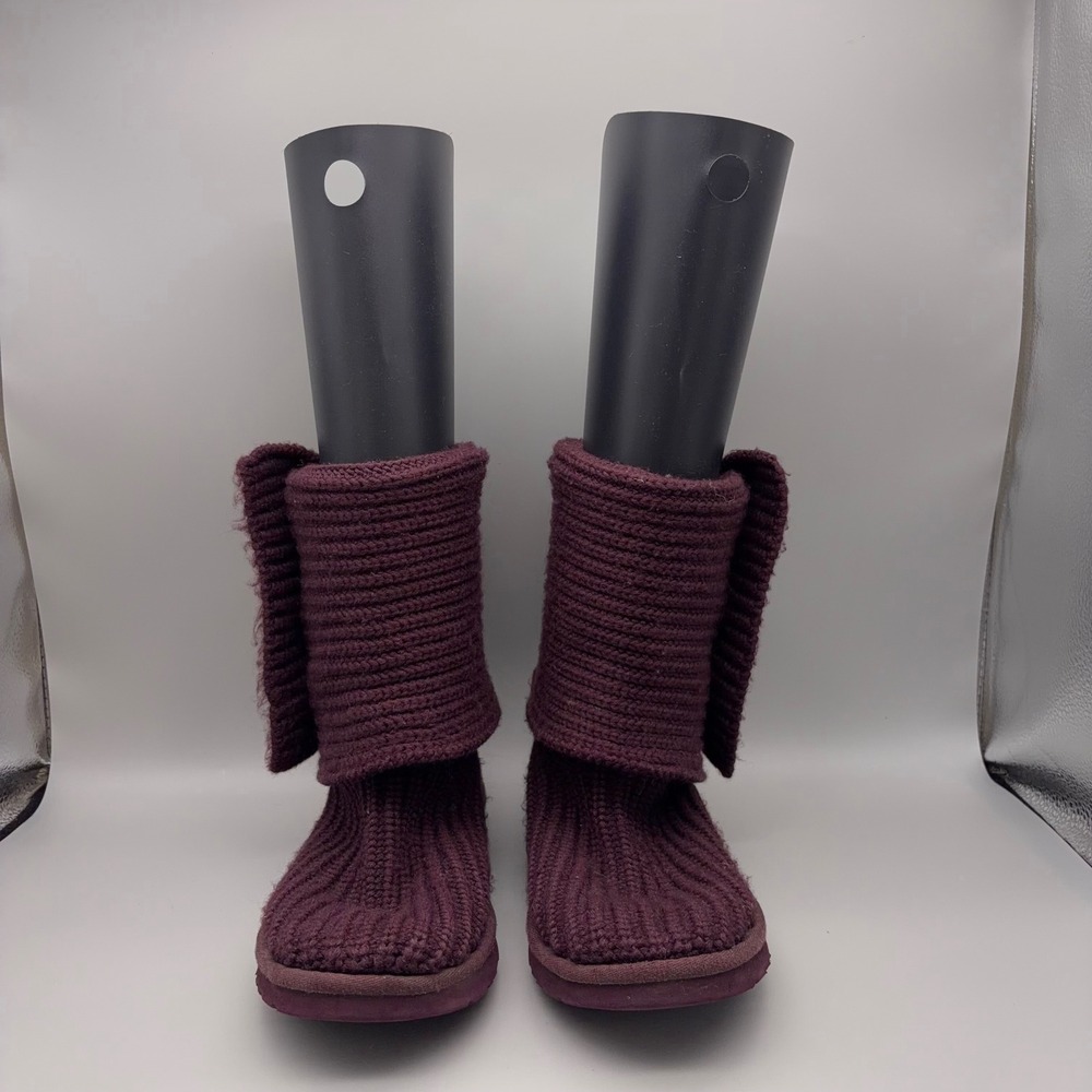 UGG Argyle Knit Boots Womens 7 Purple Solid Button Down Winter Cozy - Picture 2 of 12